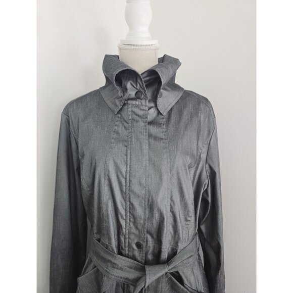 Samuel Dong Gray Metallic Taffeta Collared Bubble Hem Zip Trench Jacket Coat XL - Picture 3 of 14